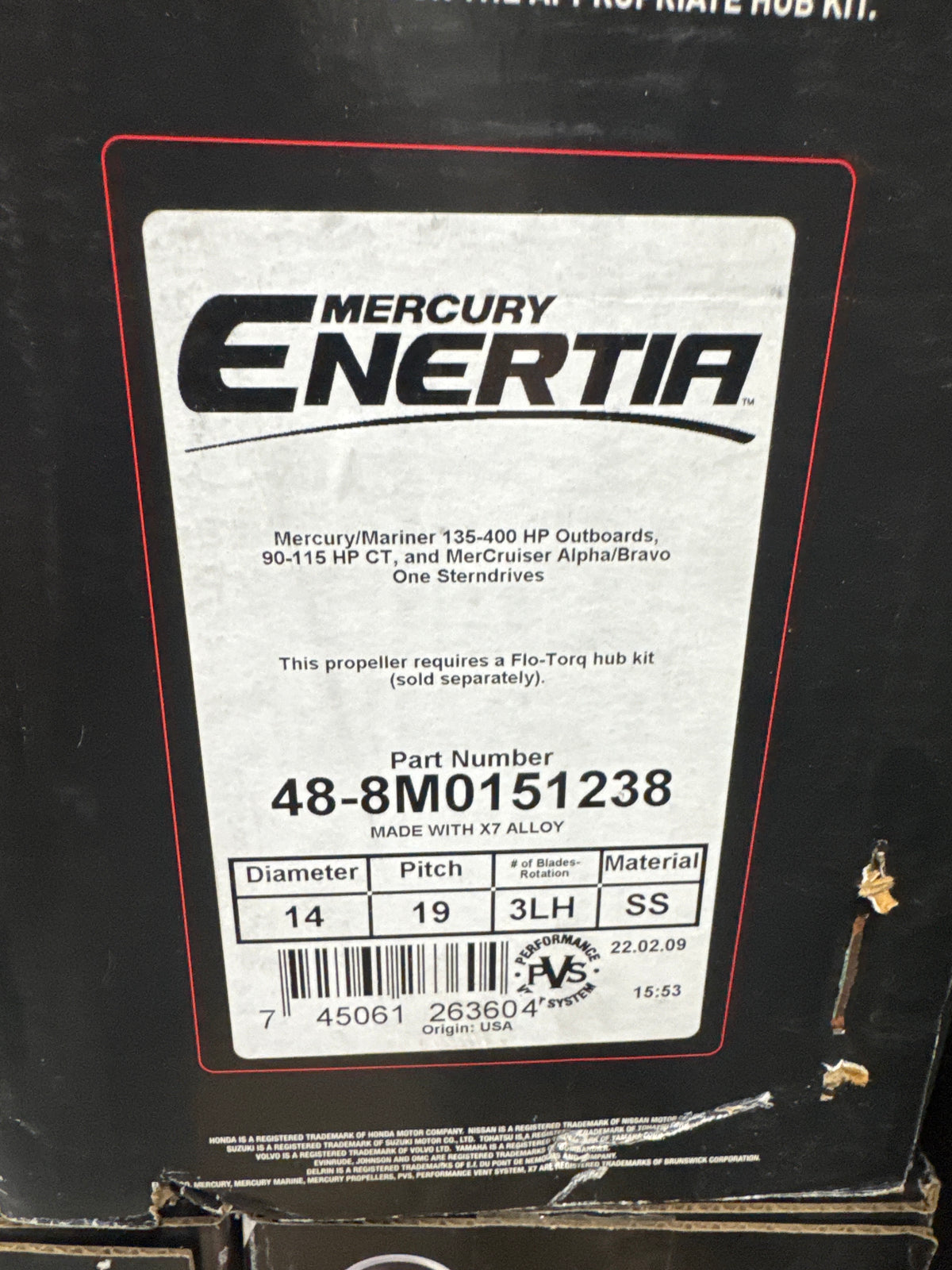 Mercury 48-8M0151238 Enertia 19 Pitch LH Propeller